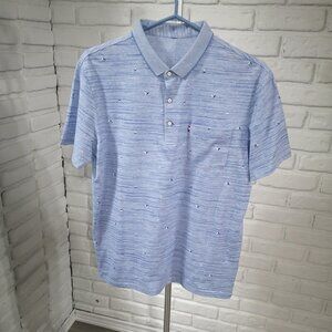 NWOT San Lodo Men's Straight Fit Blue Striped 3 Button Closure Polo Shirt